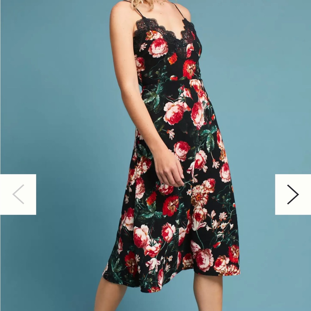 NEW Anthropologie Foxiedox Autumnal Slip Dress Black Floral Size Small Pink